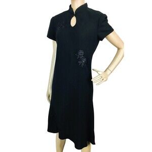Vintage 90s Scarlett Black Embroidered Beaded Keyhole Dress Size 6